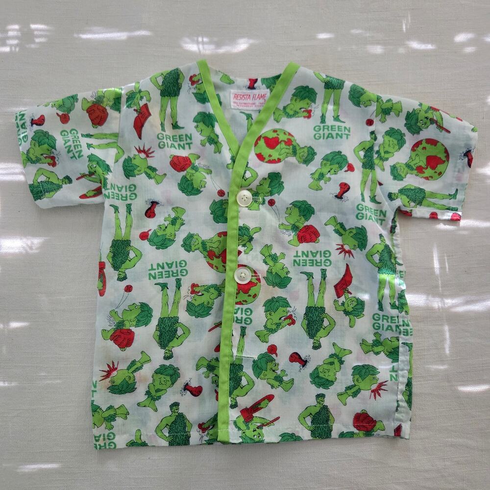 Vintage Green Giant PJ Buttondown Shirt 4t *missing button